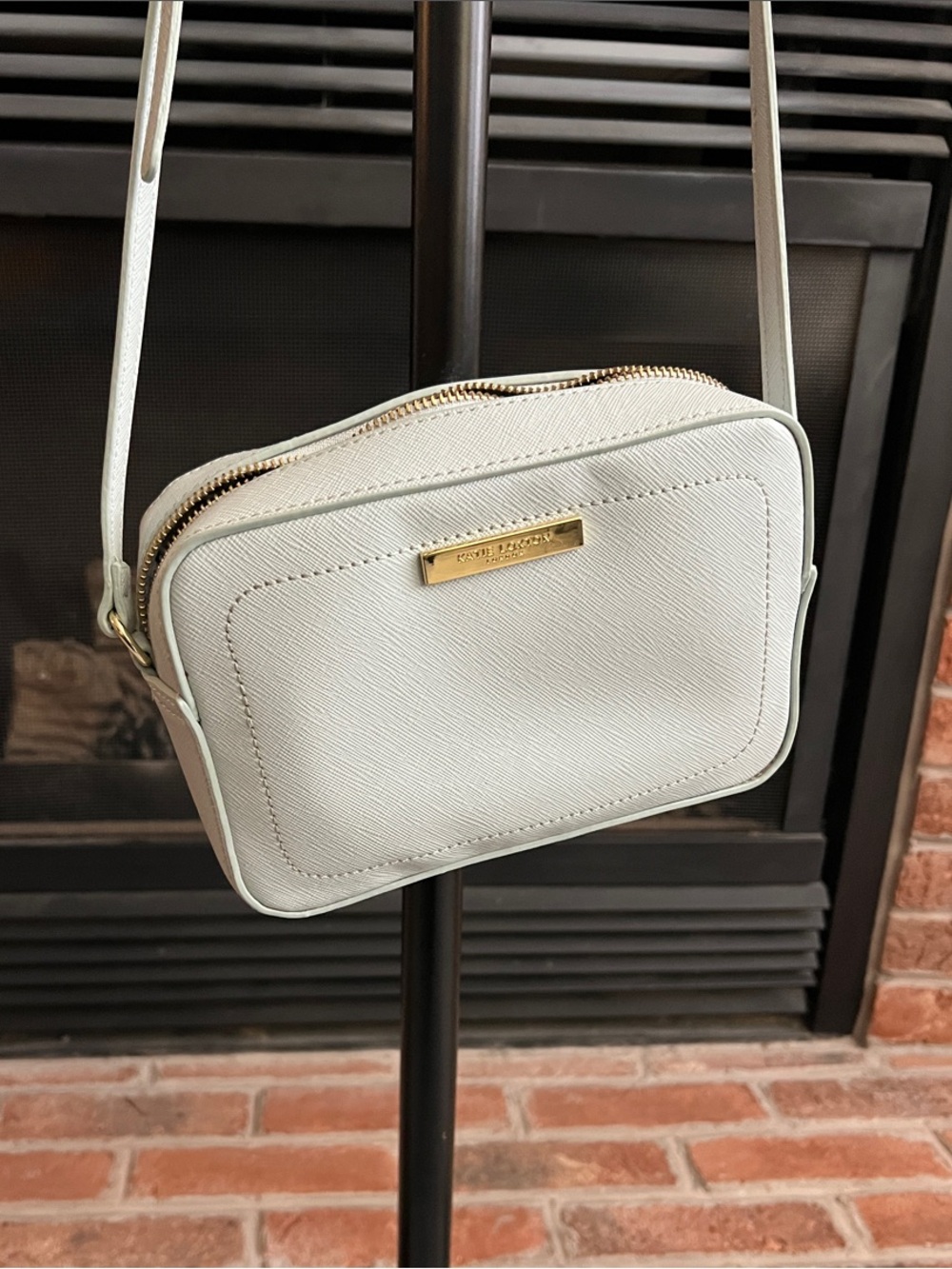 Light Blue Crossbody Camera Bag with Gold Plate